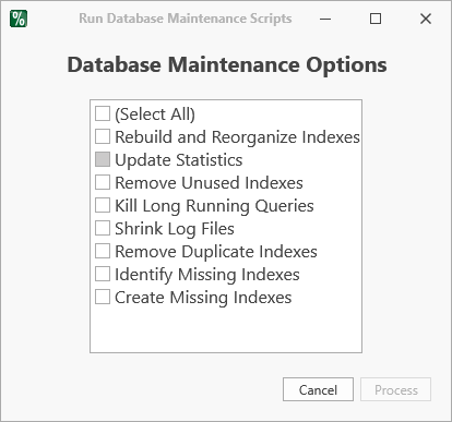 Run Database Maintenance Scripts checklist