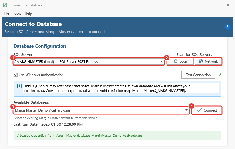 Connect to Database window