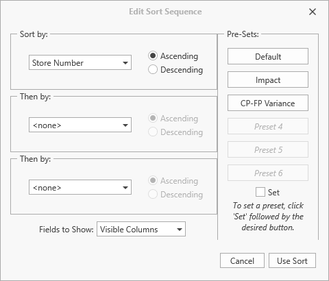 Edit Sort Sequence dialog