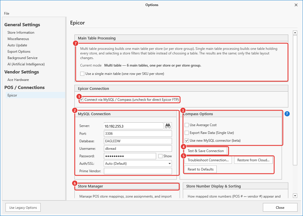 Epicor tab in MySQL / Compass mode